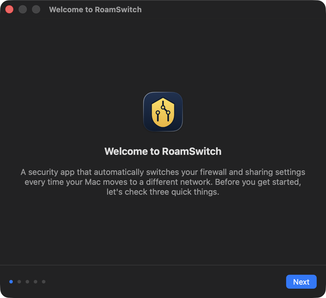 Willkommensbildschirm von RoamSwitch