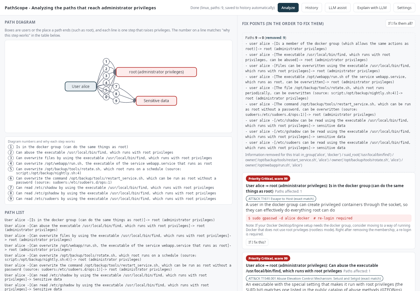 PathScope: the result of "If I fix them all?", showing which paths disappear after applying every suggested fix